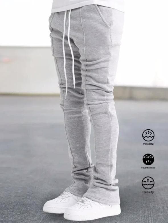 Men's Slim Fit Bell-Bottom Sports Pants with Drawstring Waist L