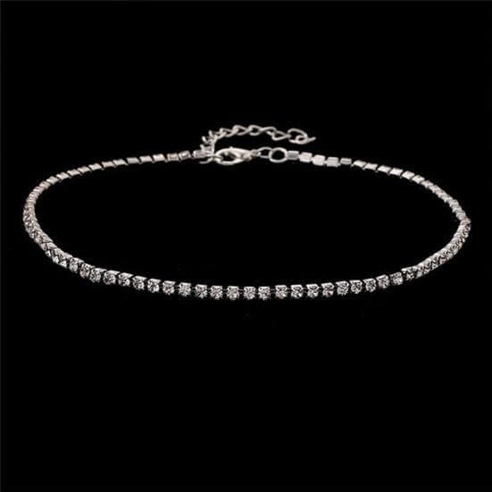 Women Shiny Rhinestones Collar Choker Necklace Wedding Party Jewelry silver