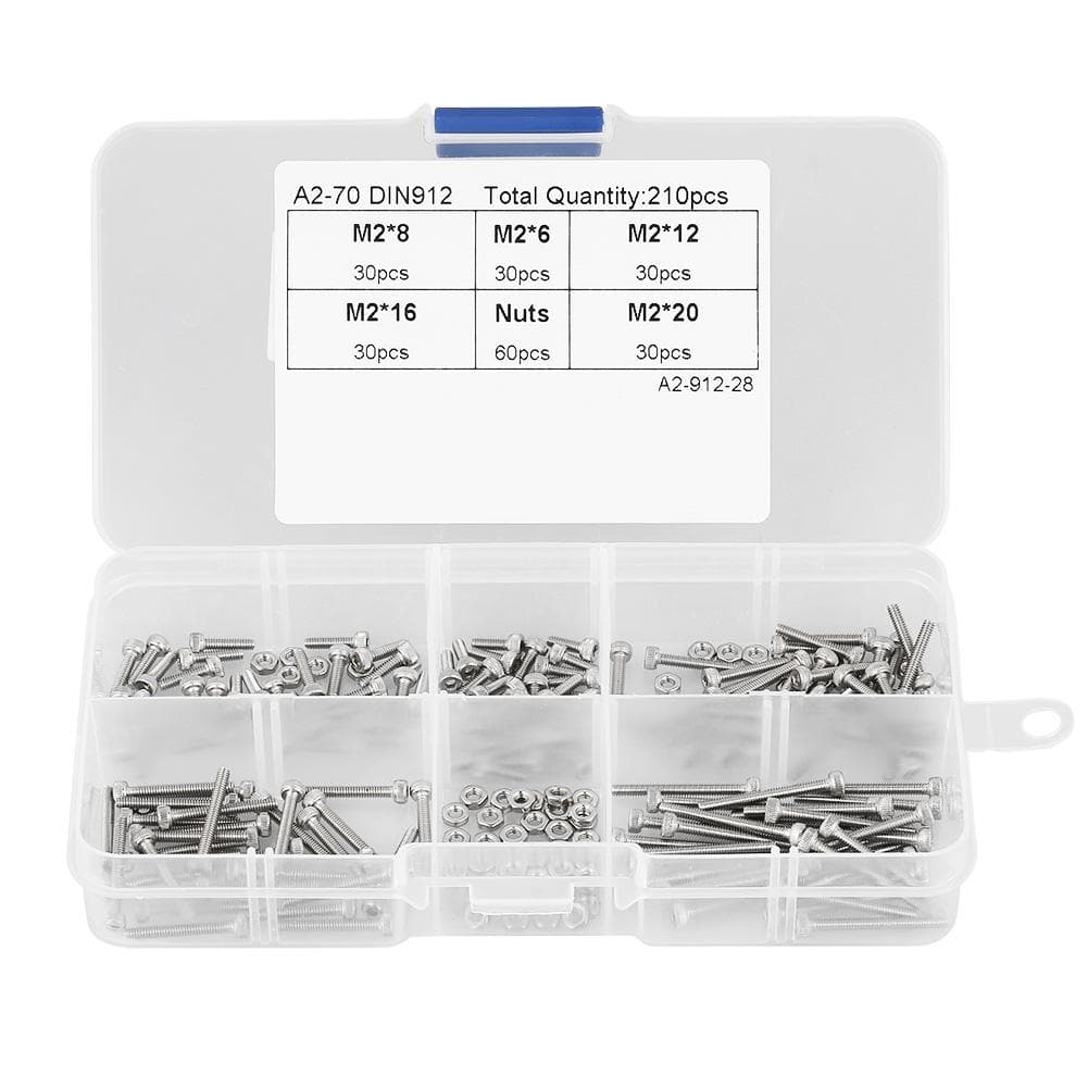 210pcs M2 304 Stainless Steel Cup Head Hex Socket Bolt Screws Nuts Assortment Kit with Box