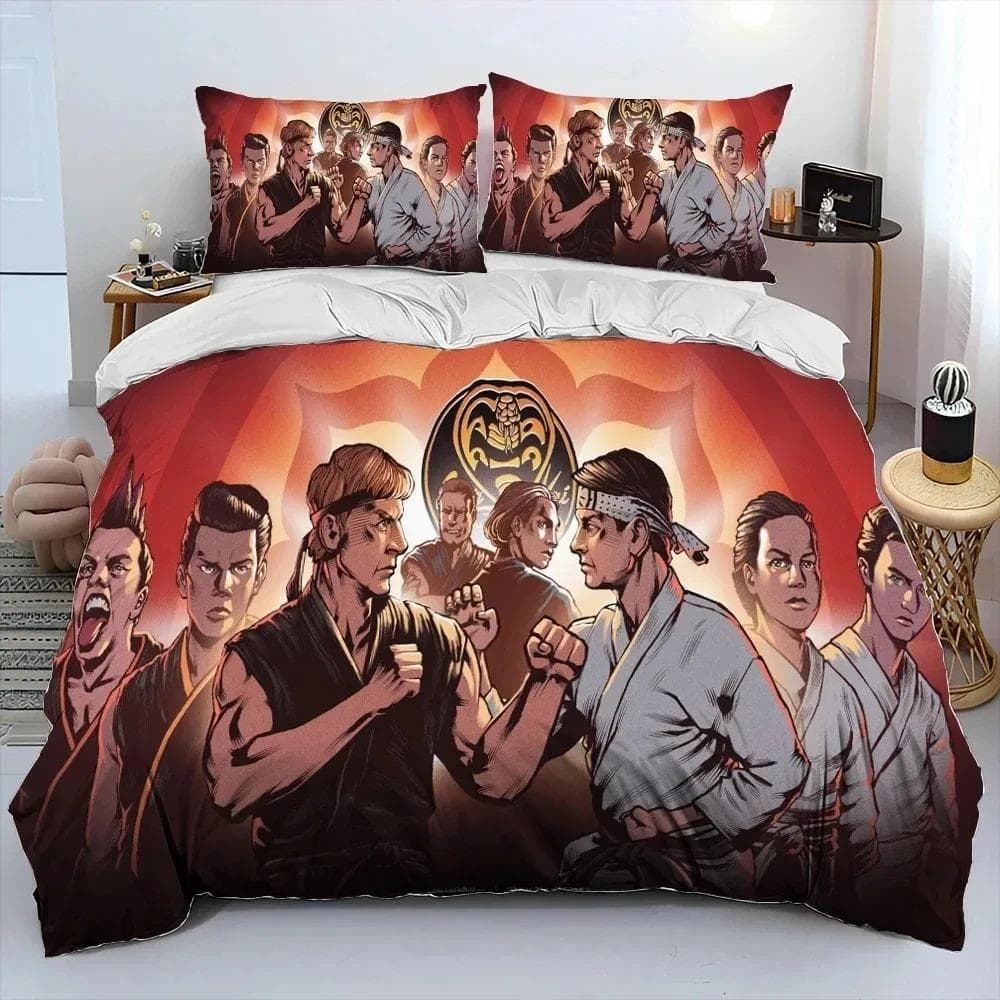 3D Print Cobra Kai Karate Bedding Set Duvet Cover Bed Set Quilt Cover Pillowcase Comforter king Queen Size Boys Adult Bedding 175X220cm-3pcs