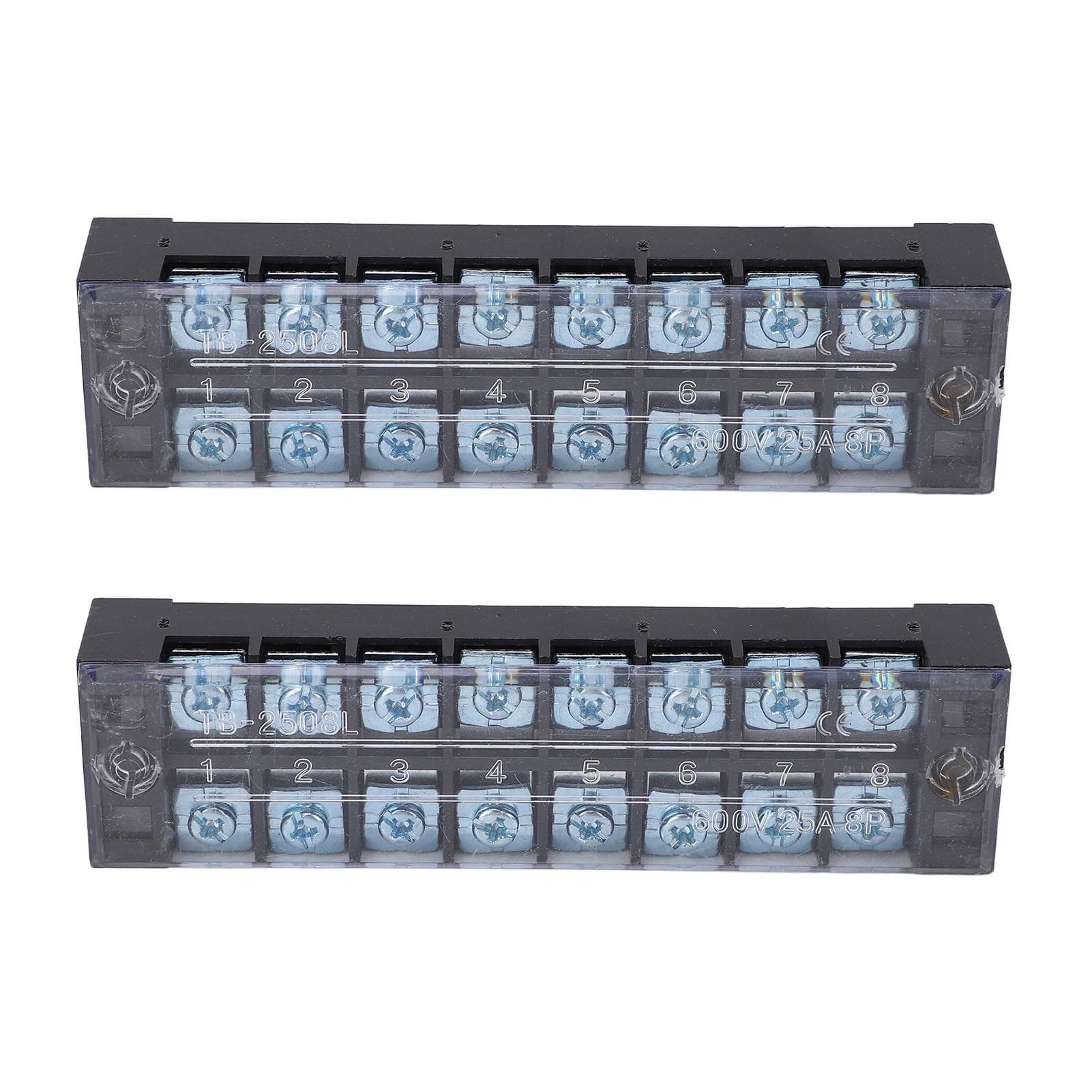 2PCS Dual Row Screw Terminal Strip Fixed High Current Terminal Blocks with Cover 600V 25A 8