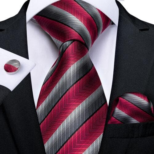 DiBanGu Mens Silk Necktie Set Striped Paisley Solid Tie Pocket Square Cufflinks N-7235
