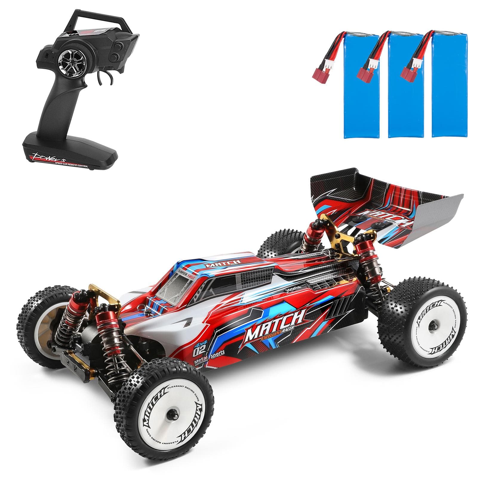 Wltoys XKS 104001 RC Car 45km/h High Speed Racing Car 1/10 2.4GHz RC Buggy 4WD Racing Off-Road 3 batteries red