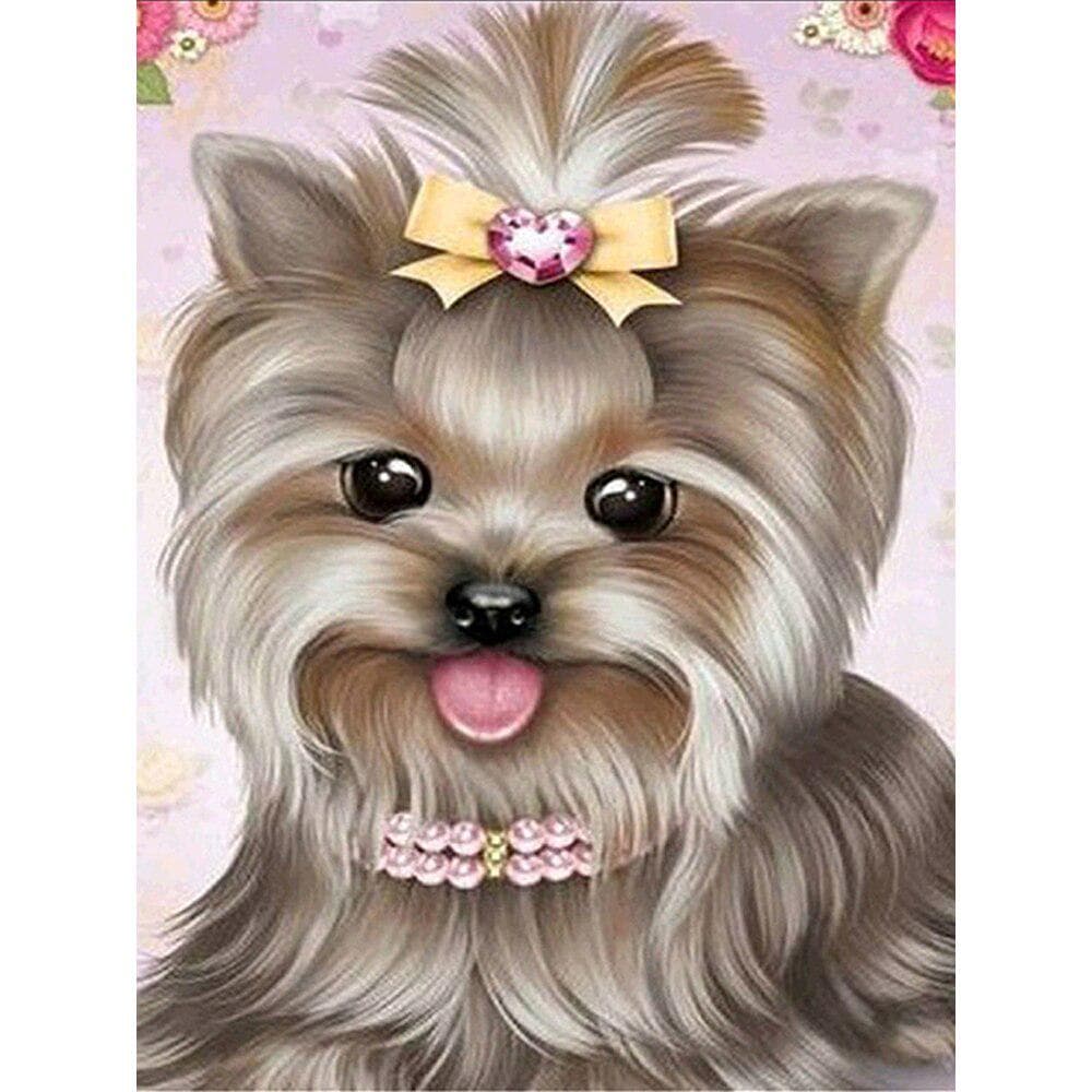 Diamond Embroidery Dog Yorkshire Full Round Diamond Painting Animal Rhinestone Cross Stitch 20X30CM