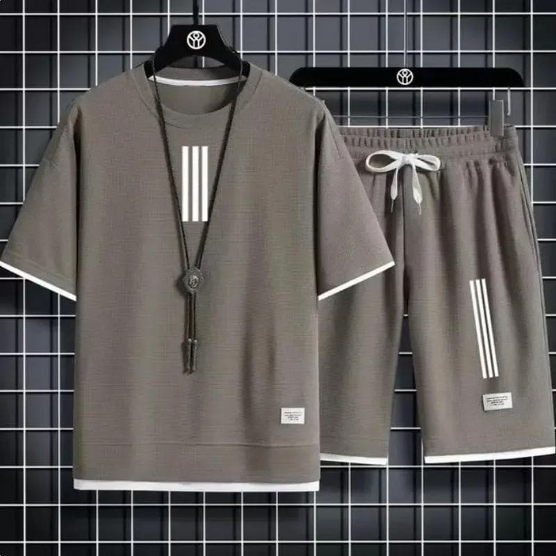 Adida New Man Tracksuits 2 Piece Short Sleeve Suits Printing T-shirt +sweatpants Sets Sutdent Casual Summer Sport Clothes XL