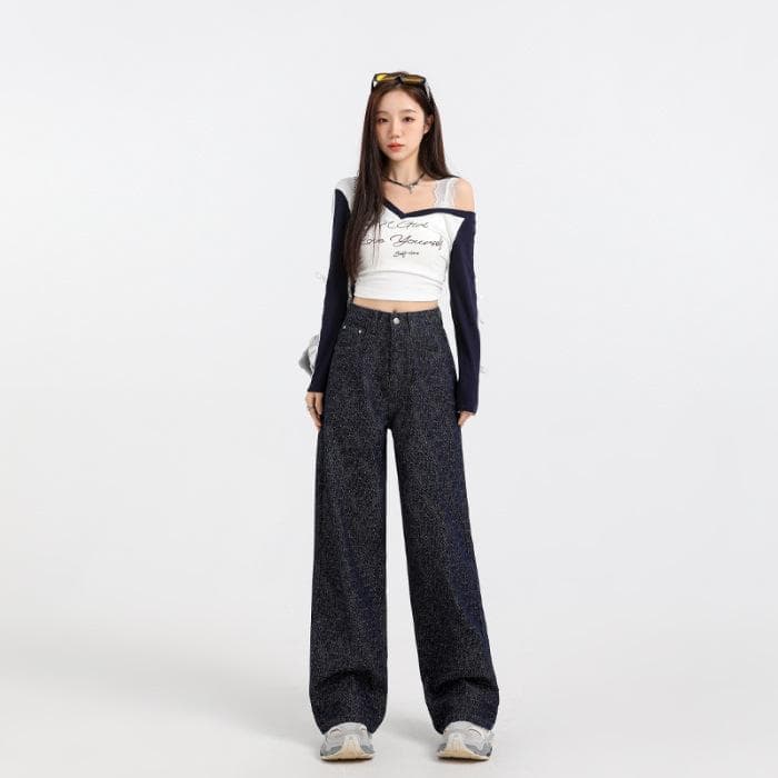 The Sky Is Not Faded and The Blue Super Soft Wide-leg Jeans for Women, Spring, Floor-shaking, Slimming Wide-leg Trousers for Women, Spring 2XL