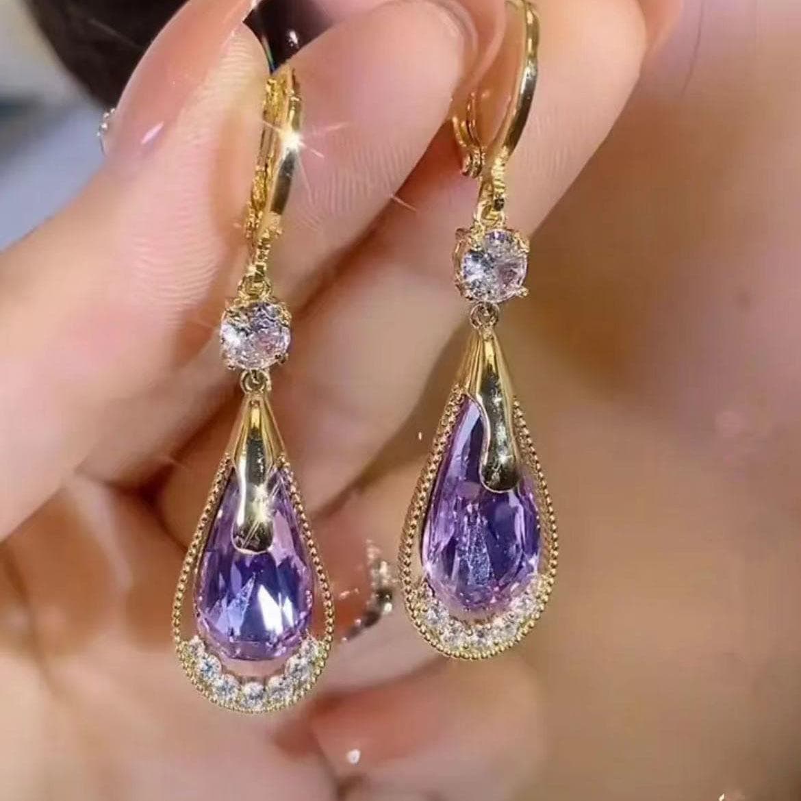 Purple Water Drops Earring Buckle Earrings for Women Simple Fashion Design Earrings purple
