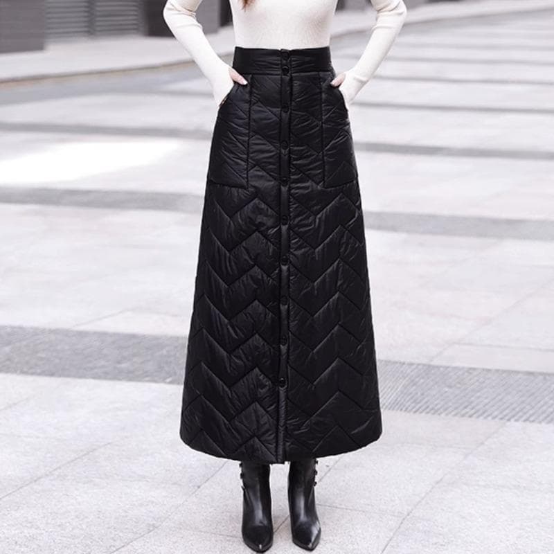 Down Cotton Skirt for Women In Winter New Mother High Waist A-line Skirt One-piece Long Skirt Thickened Warm 4XL black