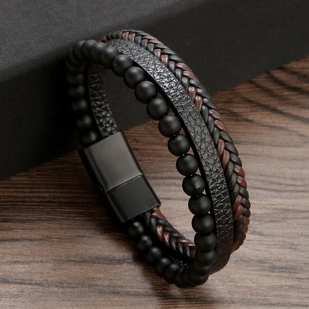Vintage Tree of Life Leather Bracelet for Men Classic Stainless Steel Multi Layer Leather Bracelet for Male Jewelry Gift 21.5cm brown
