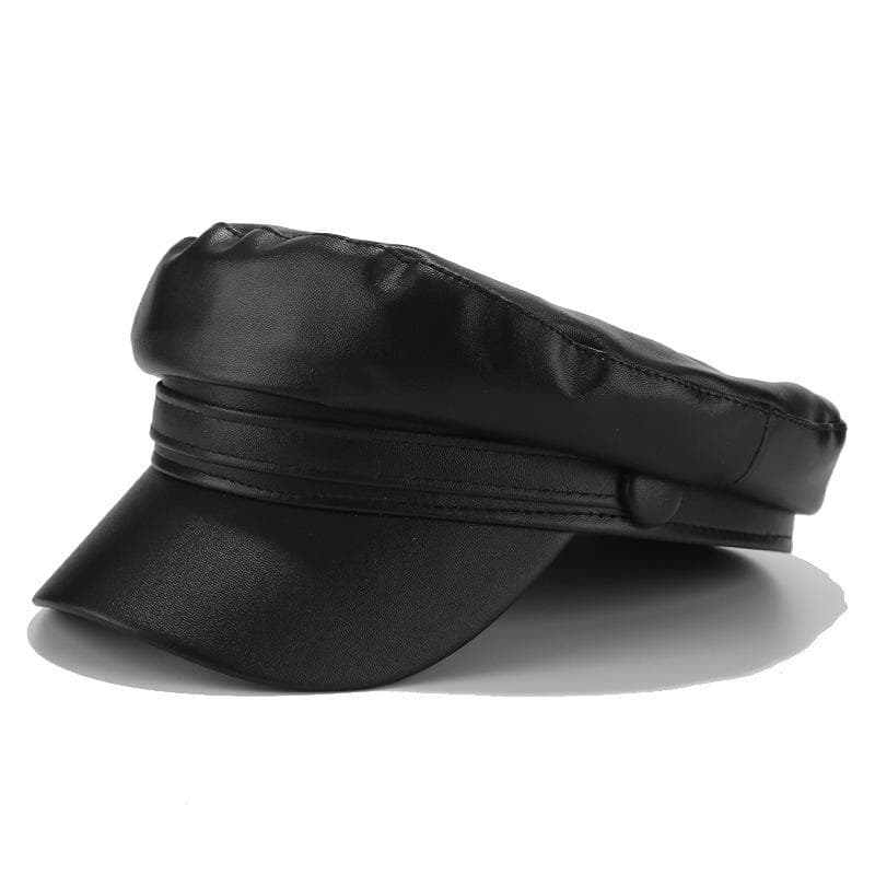 Ins Style Beret Military Cap Women Casual Flat Hats Captain Cap Trucker Fashion Pu Leather Travel Cadet Painter's Octagonal Hat Adult