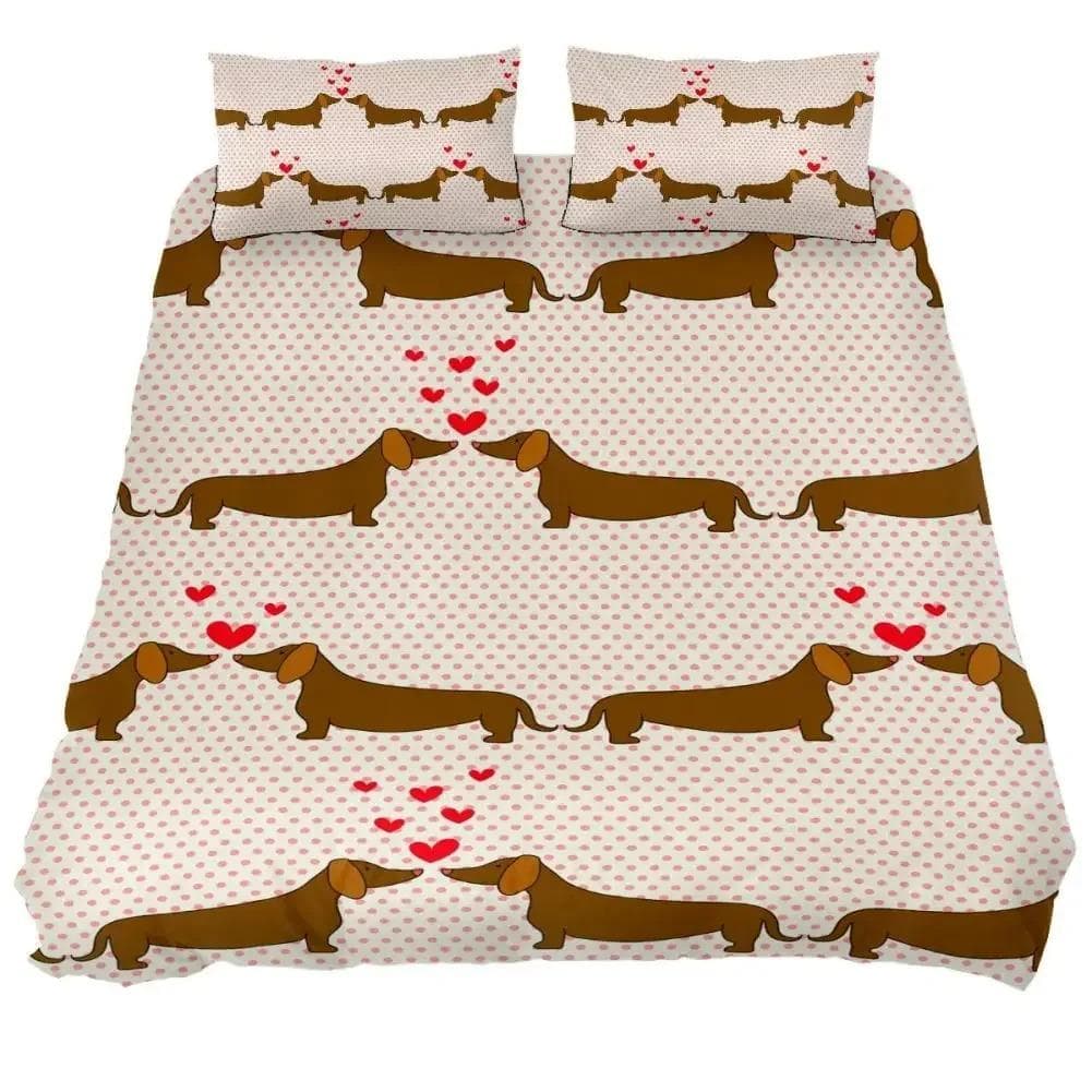 Dachshund Duvet Cover Set Cartoon Style Dachshunds King Size Bedding Set for Dog Lovers Kids Teens 23pcs Twin Comforter Cover 70x133cm 2pcs