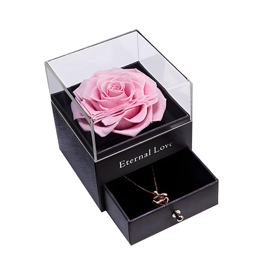 Eternal Rose Box with Necklace Preserved Flowers Rose with Crystal Necklace Gifts for Mom Wife pink