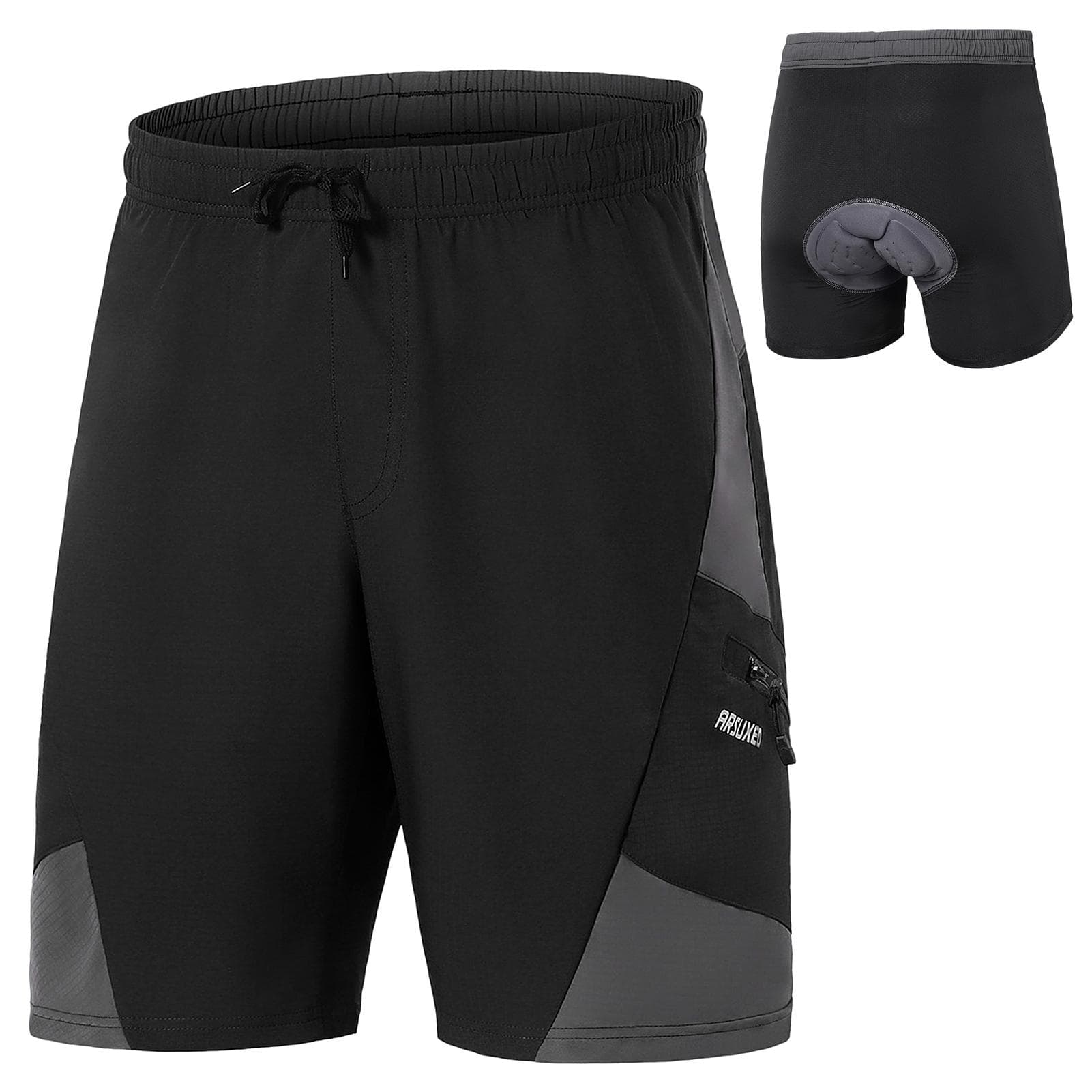 2 In 1 Padded Bike Shorts with Pockets Men Breathable Exercise Shorts for Training Biking Cycling L black