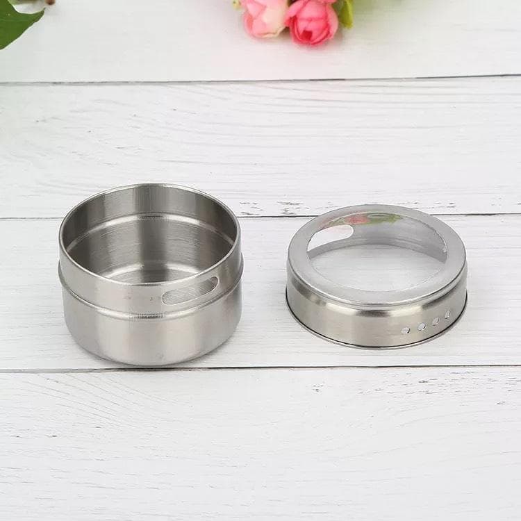 Stainless Steel Spice Tins Magnetic Storage Jar With Wall Mounted Rack Home Kitchen Seasoning Supplies Containers silver