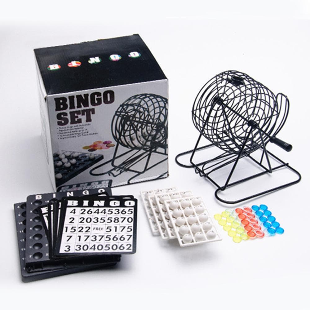 Deluxe Bingo Game Set with Metal Round Cage, 75 Numbered Balls, 150 Bingo Markers, Metal Bingo black