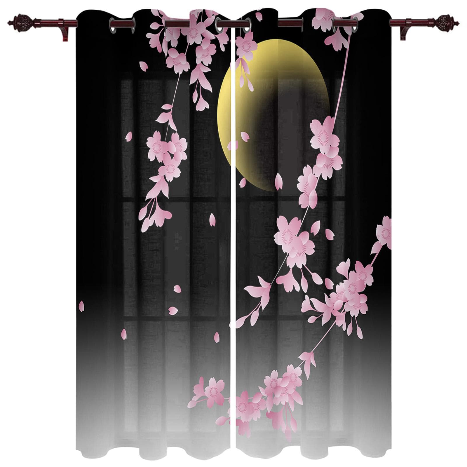 Japanese Style Sakura Modern Window Curtains for Living Room Bedroom Curtain Kitchen Treatment Blinds Drapes 135W x 115H(cm) x1