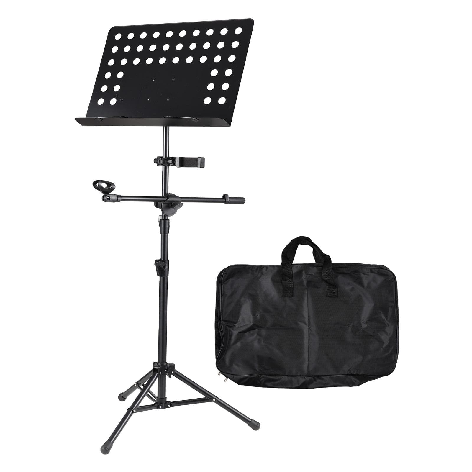 3-in-1 Professional Portable Sheet Music Stand Detachable Microphone Stand Phone Holder Music Stand black