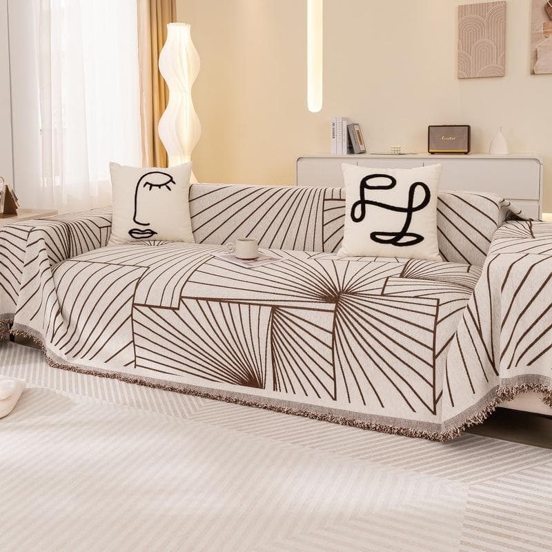 Tassels Geometric Line Pattern Sofa Cover Chenille Four Season Universal Couch Cover Non-slip Thrown Blanket Modern Sofa Towel 180x130cm1pcs