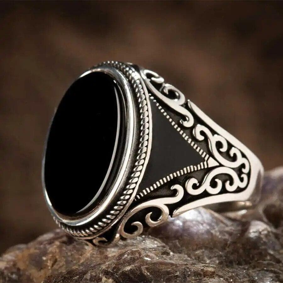 Retro Handmade Turkish Signet Rings For Men Ancient Silver Color Carved Scorpion Animal Rings Yellow Zircon Inlay Muslim Rings 10