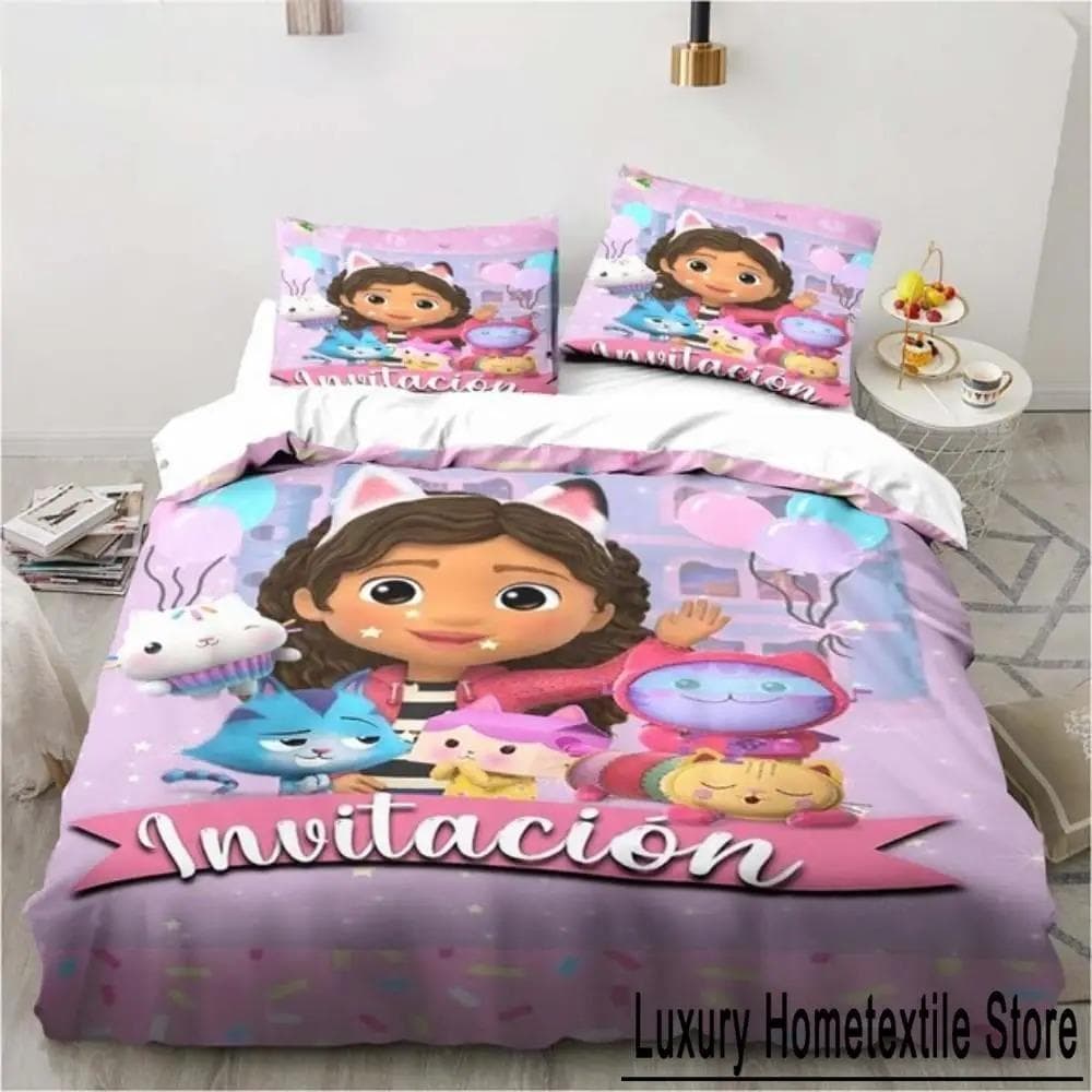 Gabby's Dollhouse Bedding Set Cartoon Pillowcases Quilt Cover For Girl Kids Gift Sing Twin Full Queen Cute Kawaii 3D Duvet Cover AU Double 180x210cm