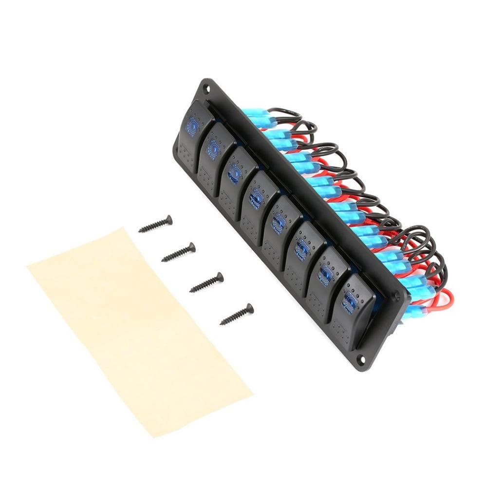8 Gang Marine Boat Rocker Switch Panel, 12V/24V Waterproof RV LED Switch Panel for Car Truck Marine black