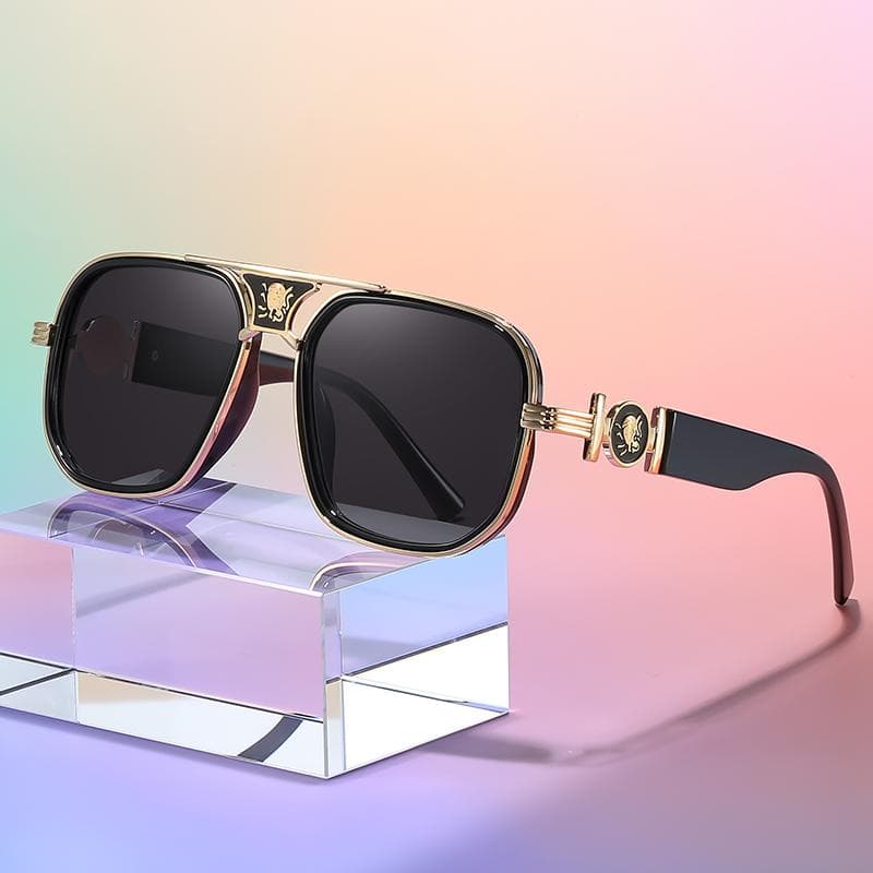 Fashionable Double Beam Sunglasses Retro Oversized Glasses with Metal Accessories for Street Photography Outdoor Travel