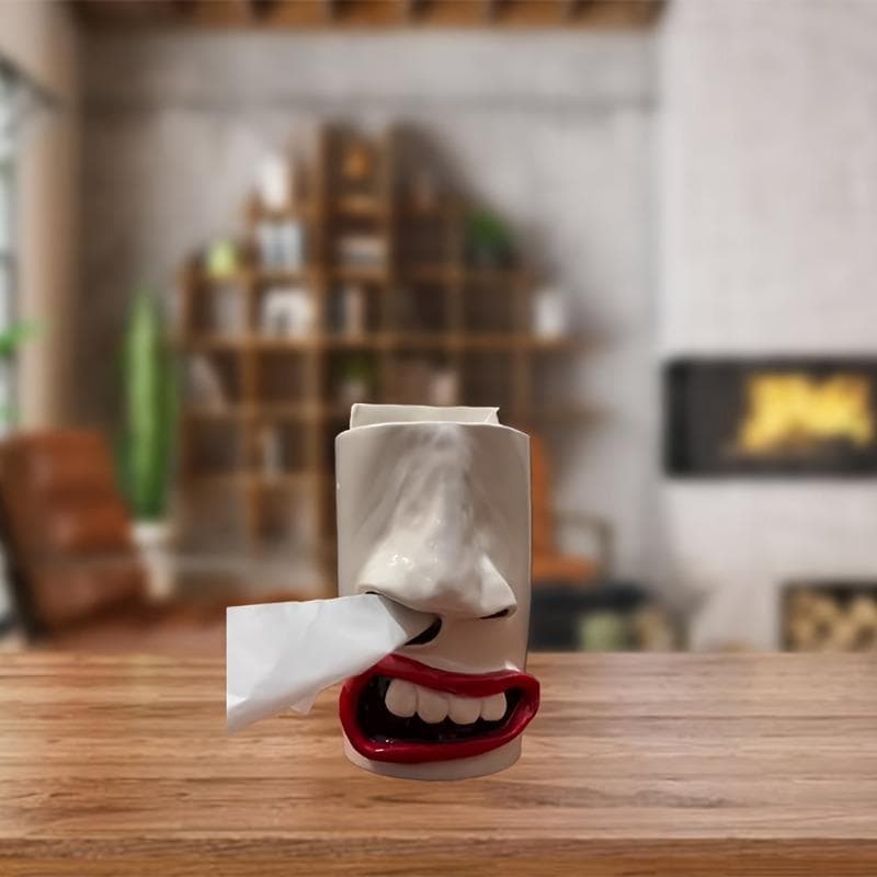 New Handmade Funny Face Tissue Holder with3D Nose and Mouth Design Unique Tissue Box Dispenser for Bedroom Bathroom Fun Gag Gift