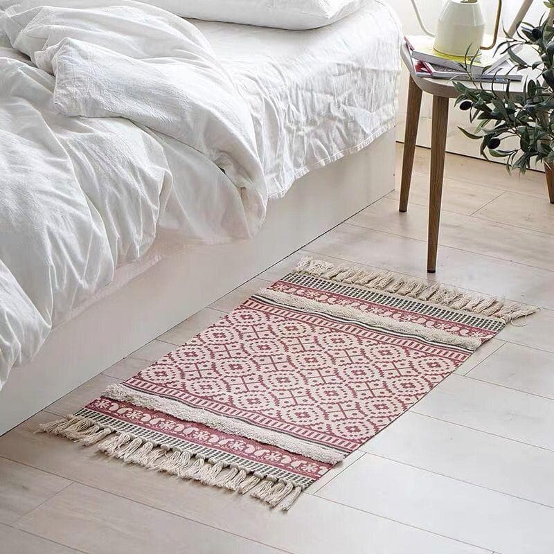 Nordic Tassel Knit Rug Ethnic Carpet Small Rug 60x90cm Bedroom Kitchen Rugs Living Room Washable Mat Boho Retro Home Decoration 60x90cm 23.6x35.4in