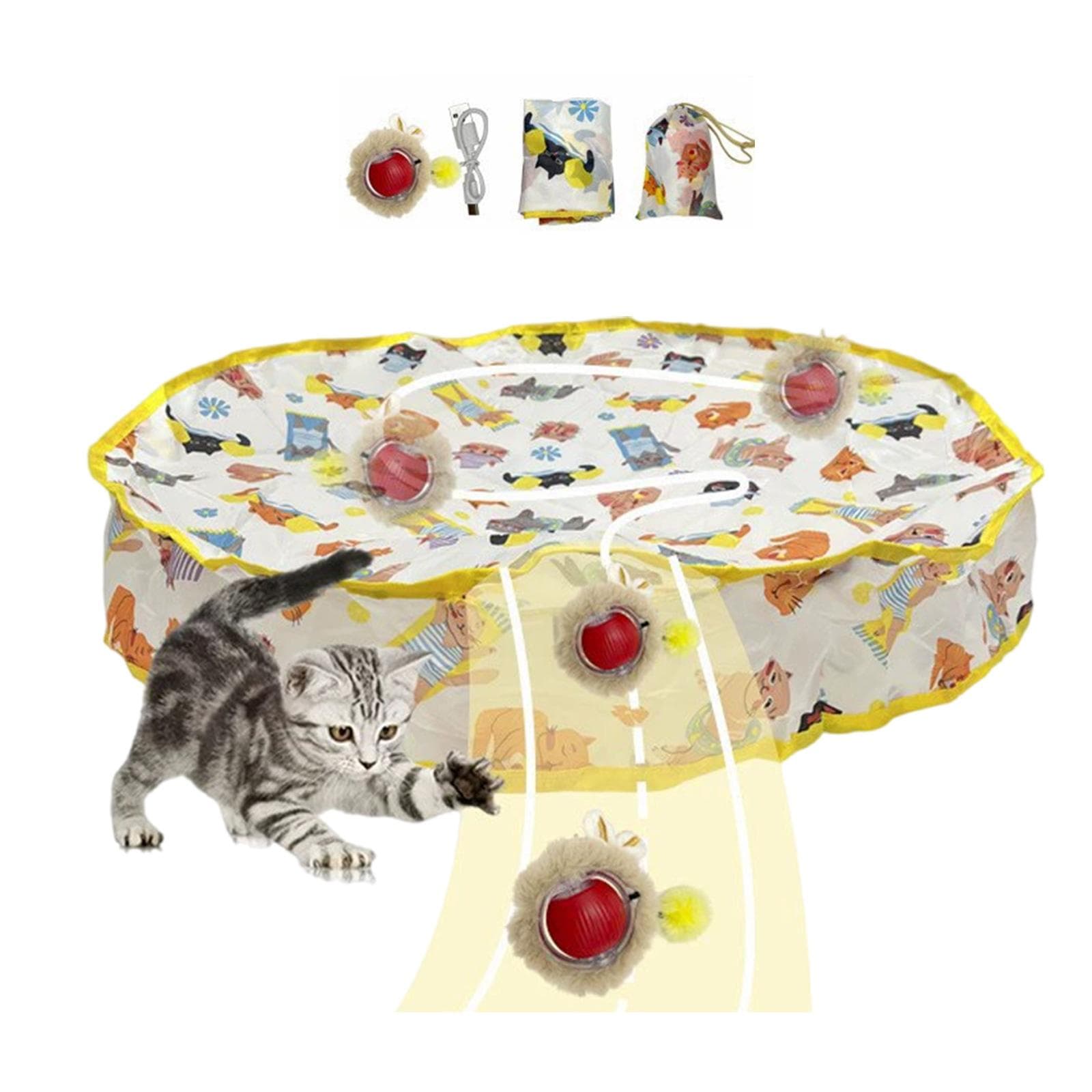 Interactive Play Mat Motion Activated Cat Toy and Fast Rolling Toy Balls Rechargeable Teaser Mat fwith 28Inch Diameter A