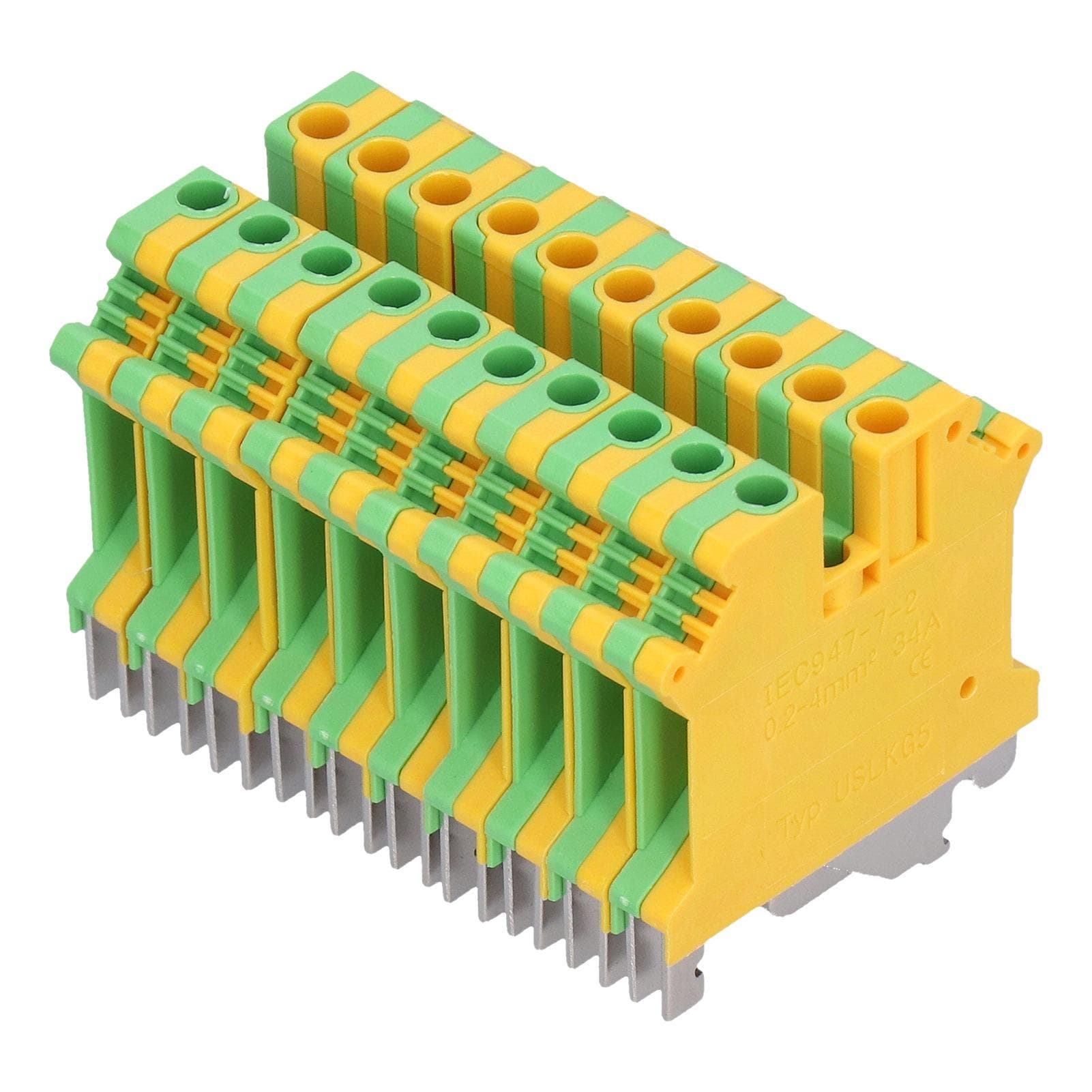 50Pcs DIN Rail Mount Terminal 2 Channel Side Wiring Grounding Terminals Block 34A USLKG?5