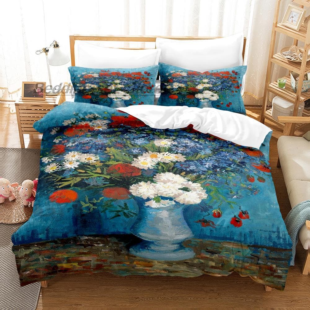 Van Gogh Bedding Set Single Twin Full Queen King Size Bed Set Aldult Kid Bedroom Duvetcover Sets 3D retro classic bed sheet set AU King(245x210cm)