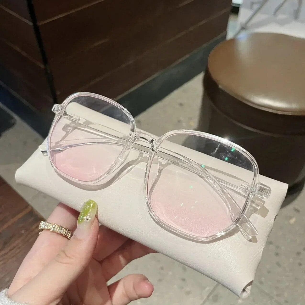 New Korean Oversized Gradual  Sunglasses Pink Powder Blusher Glasses Fashion Computer Goggle Women's Blue Light Blocking pink