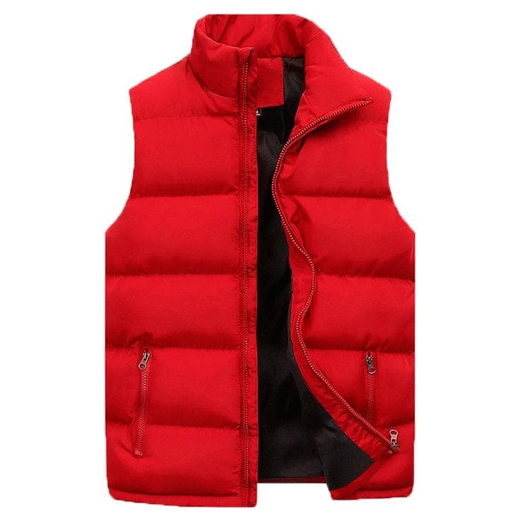 Plus Size Men's Autumn Winter Warm Waistcoat Solid Cotton Vest Casual Outerwear Sleeveless Coat with Pockets 5XL red