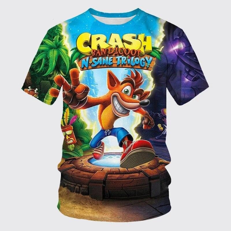 Crash Bandicoot 3D Printing Children's Summer Fashion Casual Game T-shirt Top Cartoon Kids Round Neck Short Sleeve T shirt L