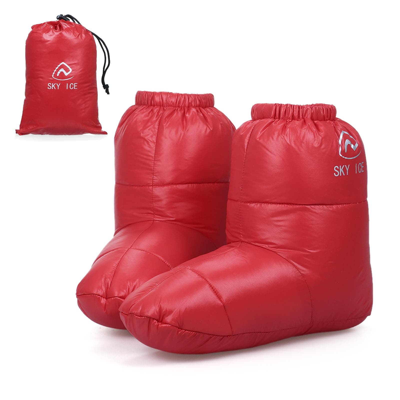 Winter Warm Duck Down Slippers Boots Home Outdoor Camping Shoes Footwear for Men Women M red