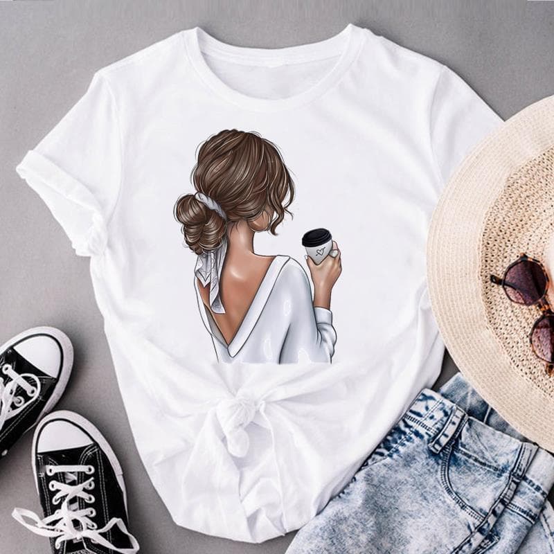 Graphic Tee Short Sleeve Coffee Love Style Trend Cute 90s Summer Top Print Ladies Female T Clothing Casual Women's Fashion T-shirt 2XL