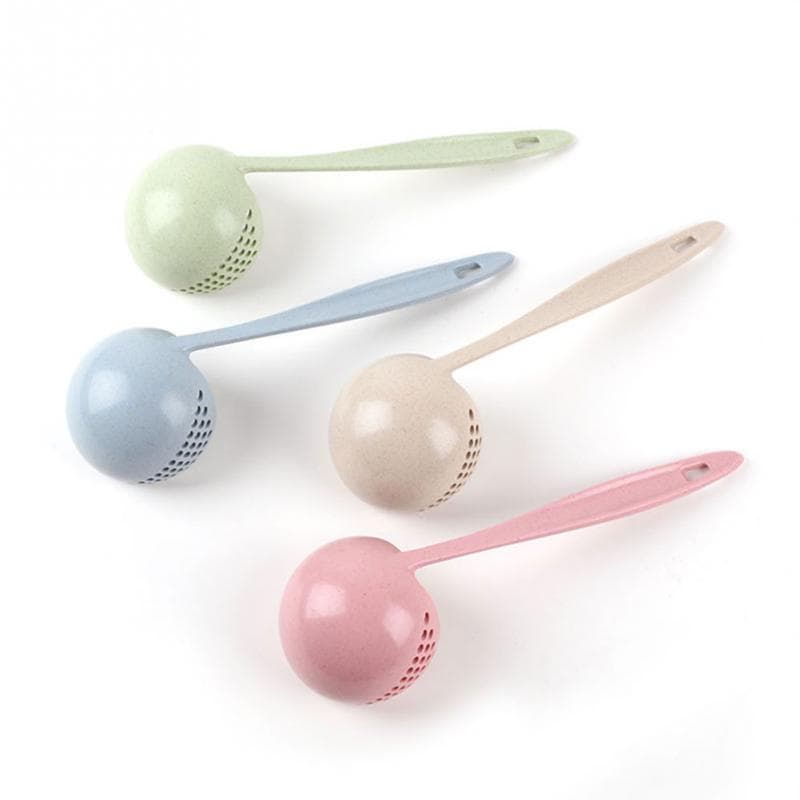 2in1 Hot Pot Colander Spoon Soup Spoon Curved Long Handle Dinnerware Kitchen Cooking Supplies Soup blue