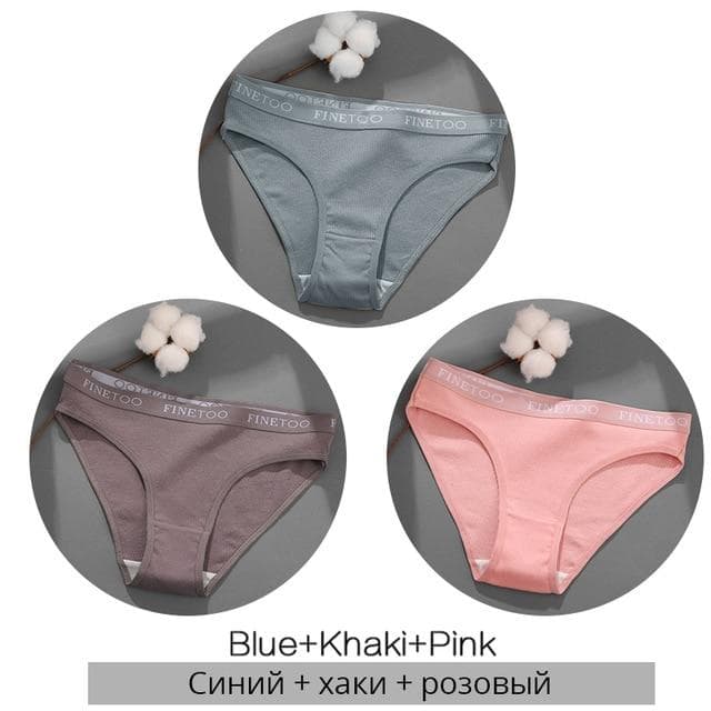 FINETOO 3PCS/Set Women's Underwear Cotton Panty Sexy Panties Female Underpants Solid Color Panty Intimates Women Lingerie M-2XL XL