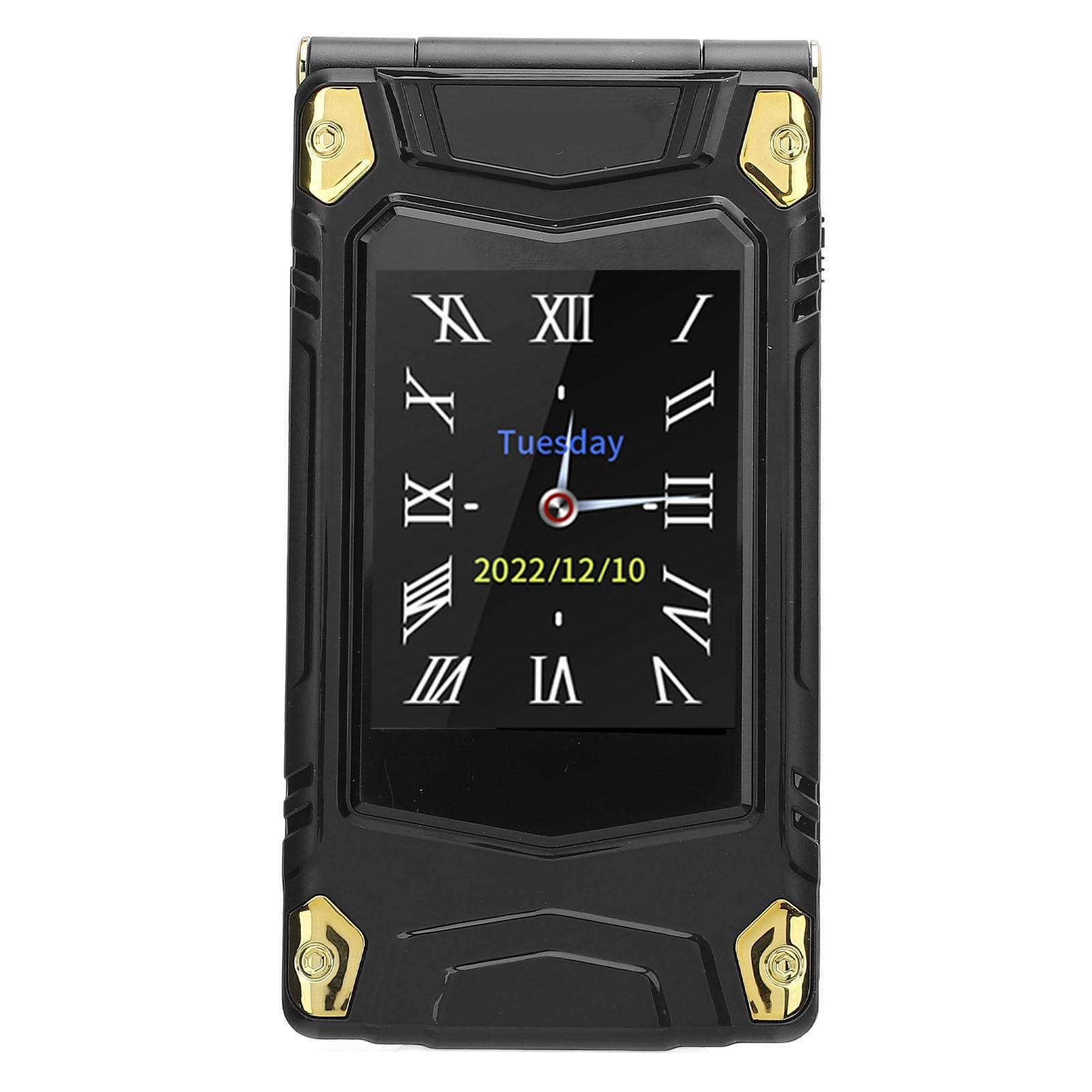4G Flip Phone Double Screen 1.3MP Camera Alarm Clock Bluetooth Big Fonts Large Volume Dual SIM Dual black