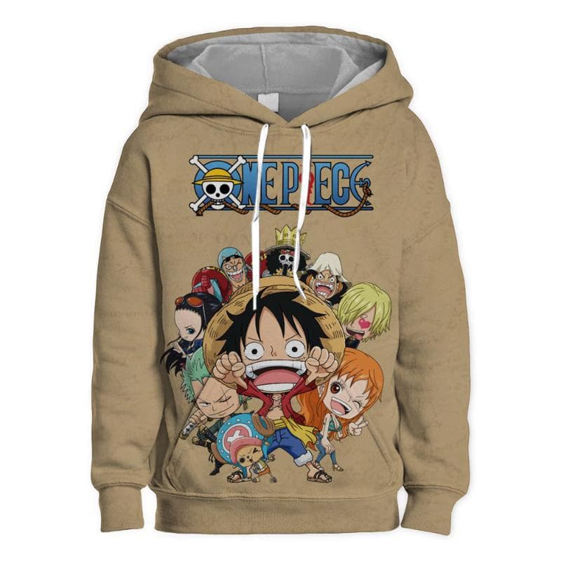 New children's long sleeved hooded sweatshirt with One Piece print for boys and girls, children's outerwear with Luffy 3D print 160