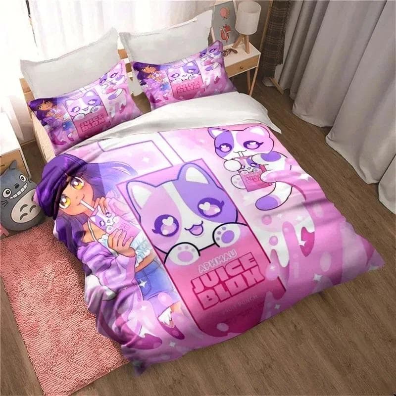 APHMAU Bedding Set Duvet Cover Set Single Double King Size Kawaii Cartoon Aphmau Adult boys Bedroom Duvet Cover and Pillow Case 70x133cm 2pcs