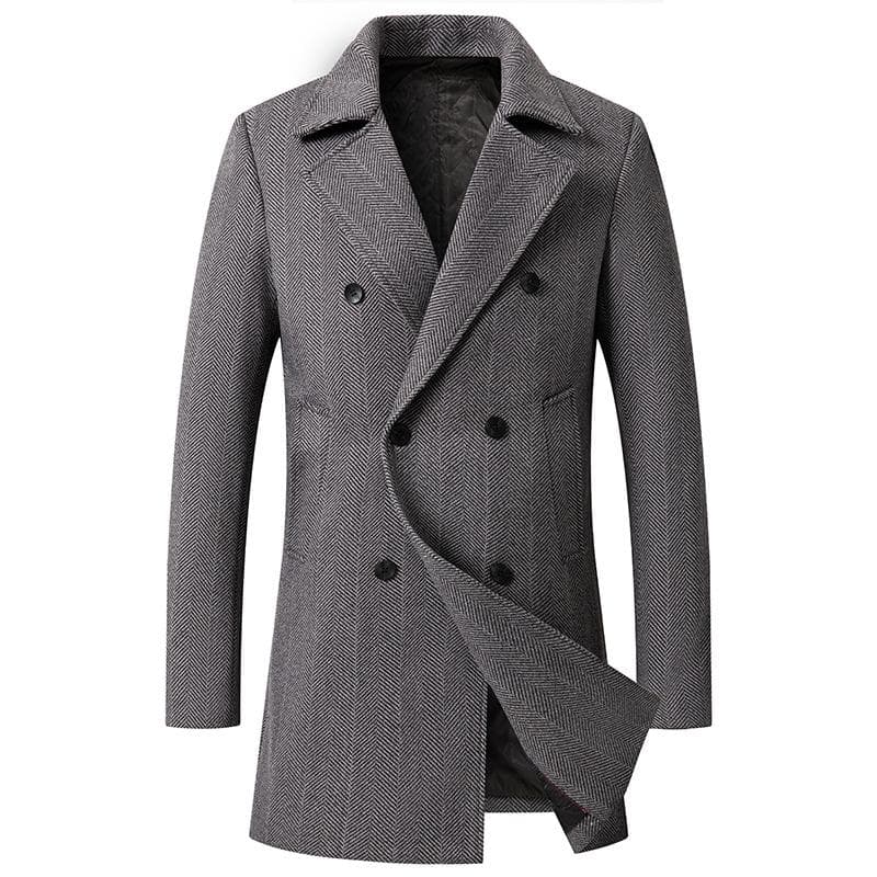 New Autumn and Winter Men's Mid-length Coat Plaid Double-breasted Coat for Men XXL