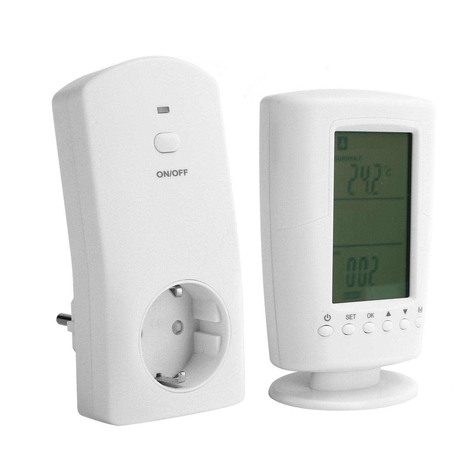 LCD Temperature Controller with Backlight Wireless Remote Programmable Thermostat SocketUK 250V 13A EU Plug