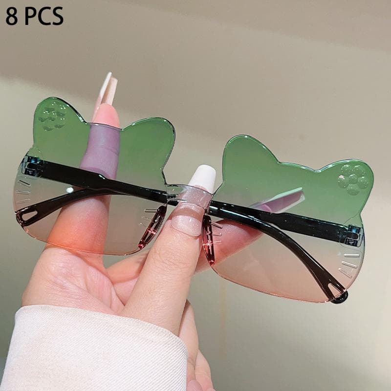 8 Pcs Cute Cat Sunglasses for Kids Gradient Multi-color Fashion Rimless Girls Shades Stylish Sun Glasses without case