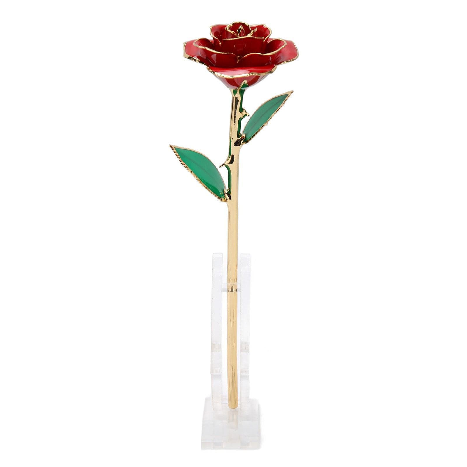 Real Rose Gold Dipped Decoration 24K Plated Gold Dipped Rose with Stand for Mother Wife Girlfriend red