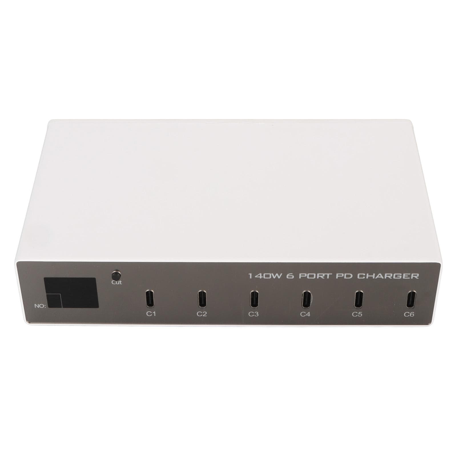 USB C Charging Station with LCD Display 6 Ports 100‑240V Plug and Play 140W Multi Devices USB EU Plug