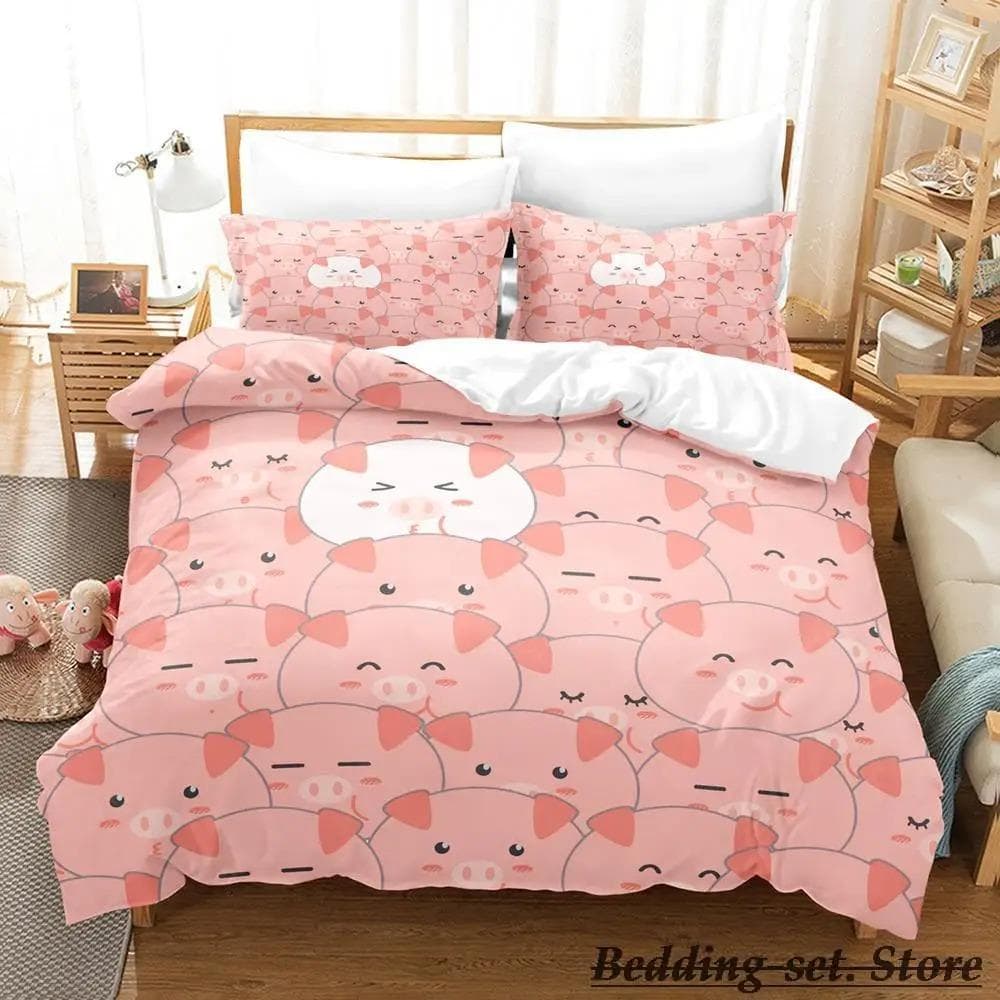 Funny Pig Bedding Set Single Twin Full Queen King Size Bed Set Aldult Kid Bedroom Duvetcover Sets Anime parure de lit Bed AU Double 180x210cm