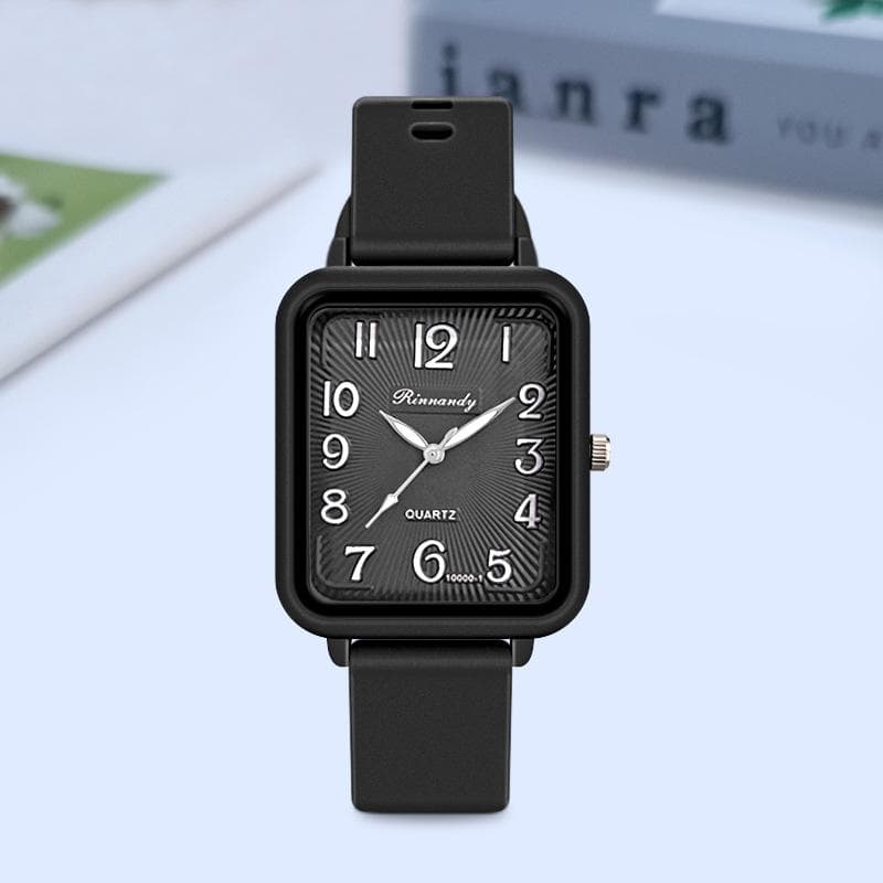 New Silicone Fashion Simple Quartz Wristwatches Female Clock Women Watch Qualities Black Couple Square Women Watches Quartz Watch White Bracelet black