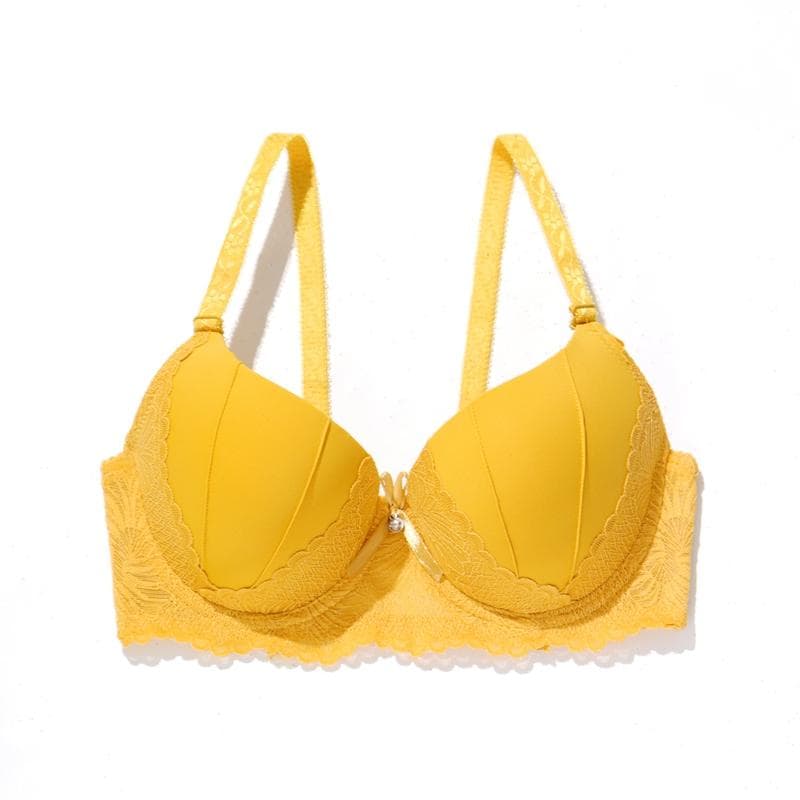 Contrast Lace Push Up Bra Comfy and Breathable Full Coverage Everyday Underwear Women's Lingerie B Cup Bras 38B gold