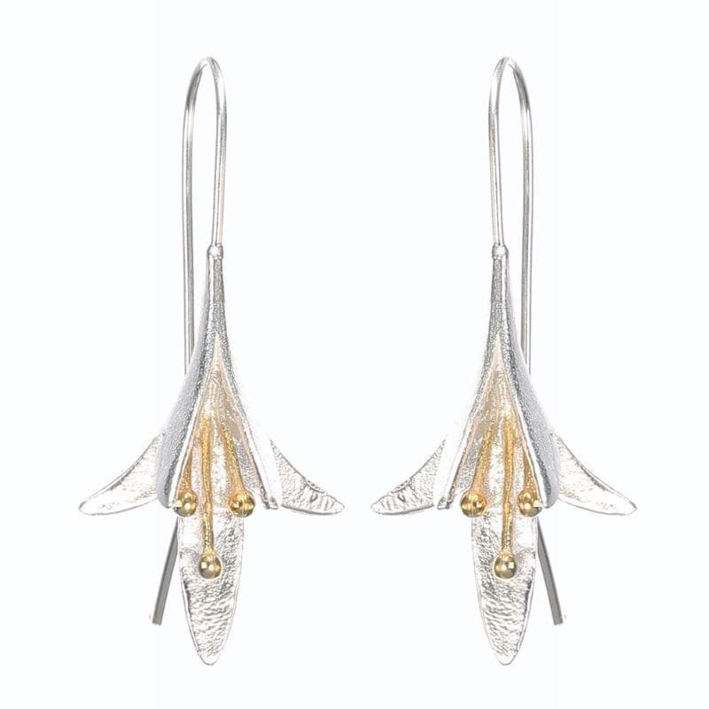 1 Pair Two Tone 925 Sterling Silver Flower Drop Earrings for Women Fashion Party Earrings Jewelry Gift